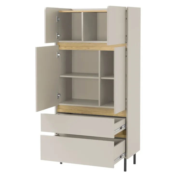 Armadio soggiorno 80x165h cm 4 ante 2 cassetti beige cashmere rovere chiaro Linfa