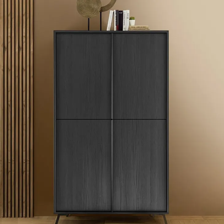Armadio soggiorno 104x174h cm 4 ante moderna nero frassinato Tosca