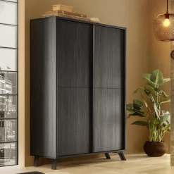 Armadio soggiorno 104x174h cm 4 ante moderna nero frassinato Tosca