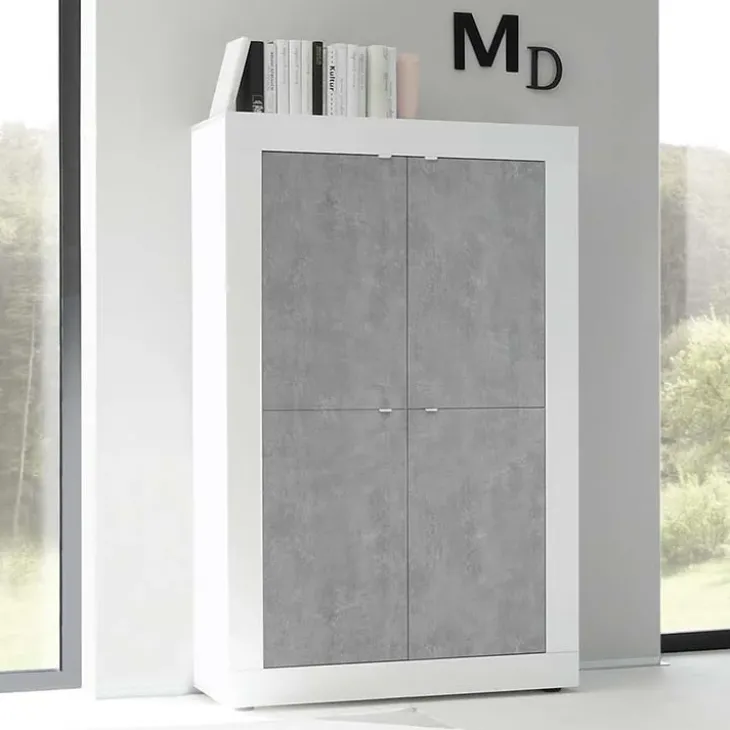 Armadio soggiorno 102x162h cm 4 ante moderno bianco lucido cemento Eternity