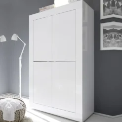 Armadio soggiorno 102x162h cm 4 ante moderno bianco lucido Eternity