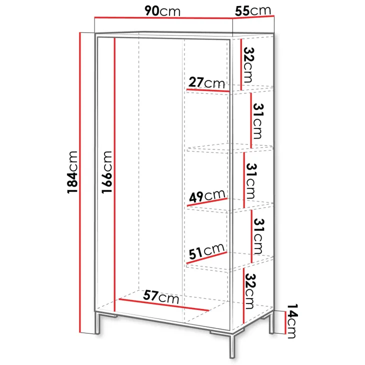 Armadio soggiorno 90x184h cm 2 ante rovere nero Duble