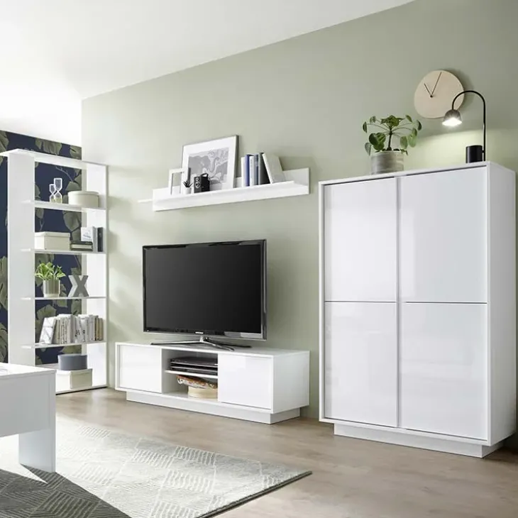 Armadio soggiorno 92x145h cm 4 ante soggiorno bianco lucido Spirit