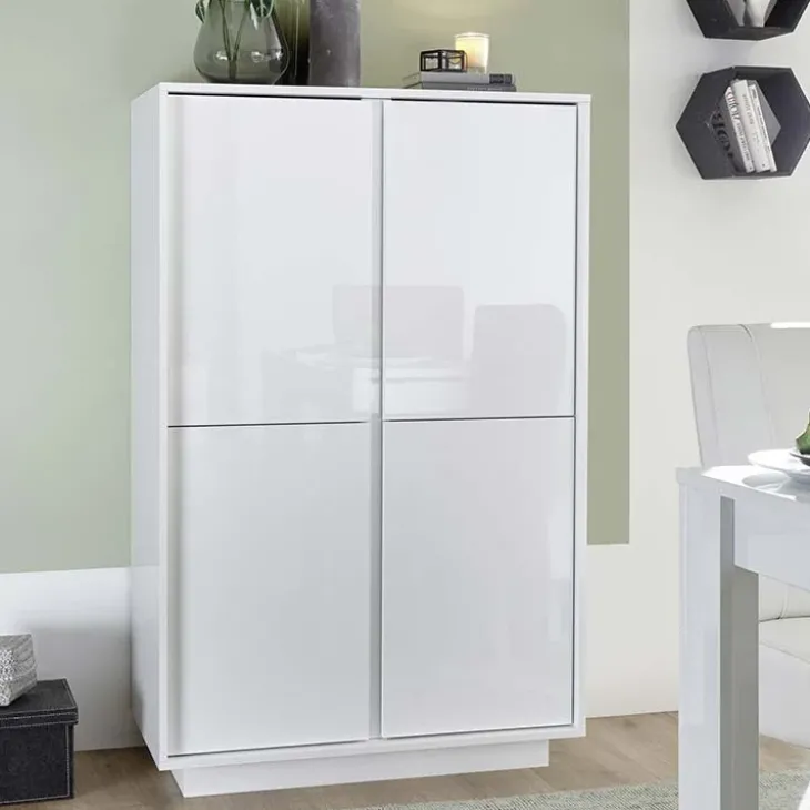 Armadio soggiorno 92x145h cm 4 ante soggiorno bianco lucido Spirit