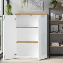 Armadio ufficio con serratura 80x115h cm 2 ante bianco lucido rovere chiaro Opera