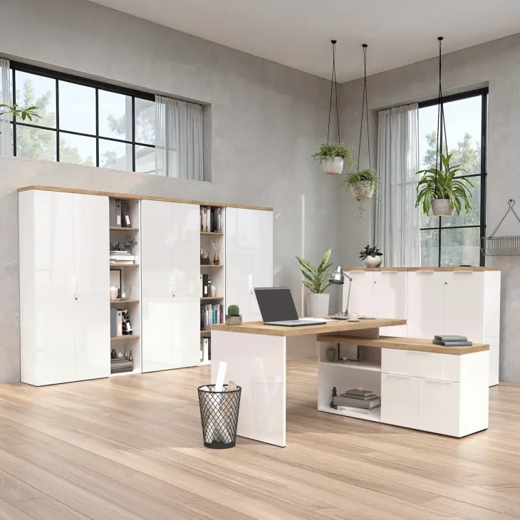 Armadio ufficio con serratura 80x115h cm 2 ante bianco lucido rovere chiaro Opera