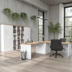 Armadio ufficio con serratura 80x190h cm 2 ante bianco lucido rovere chiaro Opera