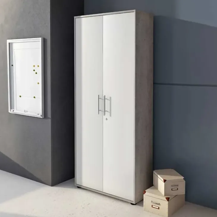 Armadio ufficio 79x188h cm 2 ante con serratura bianco frassinato cemento Woody