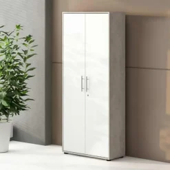 Armadio ufficio 79x188h cm 2 ante con serratura bianco frassinato cemento Woody