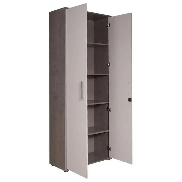 Armadio ufficio 79x188h cm 2 ante con serratura bianco frassinato cemento Woody