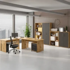 Armadio ufficio 79x118h cm 2 ante rovere grafite Woody