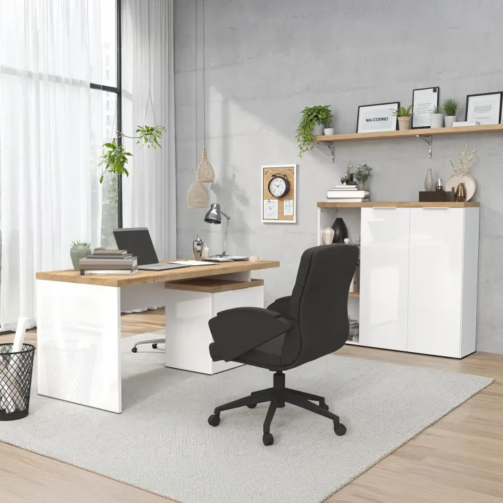 Armadio ufficio 120x115h cm 2 ante 3 vani bianco lucido rovere chiaro Opera