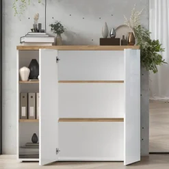 Armadio ufficio 120x115h cm 2 ante 3 vani bianco lucido rovere chiaro Opera