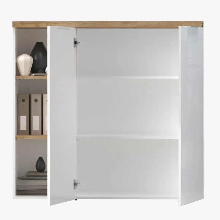 Armadio ufficio 120x115h cm 2 ante 3 vani bianco lucido rovere chiaro Opera
