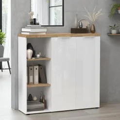 Armadio ufficio 120x115h cm 2 ante 3 vani bianco lucido rovere chiaro Opera