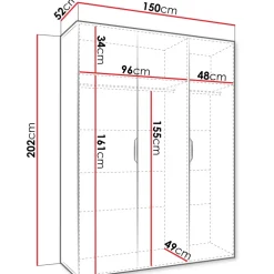 Armadio 150x202 cm 3 ante bianco opaco Valencia