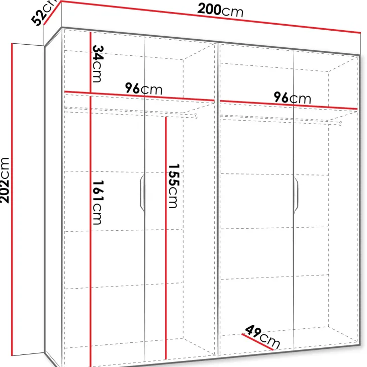 Armadio 200x202 cm 4 ante bianco opaco Valencia
