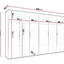 Armadio 300x202 cm 6 ante bianco opaco Valencia