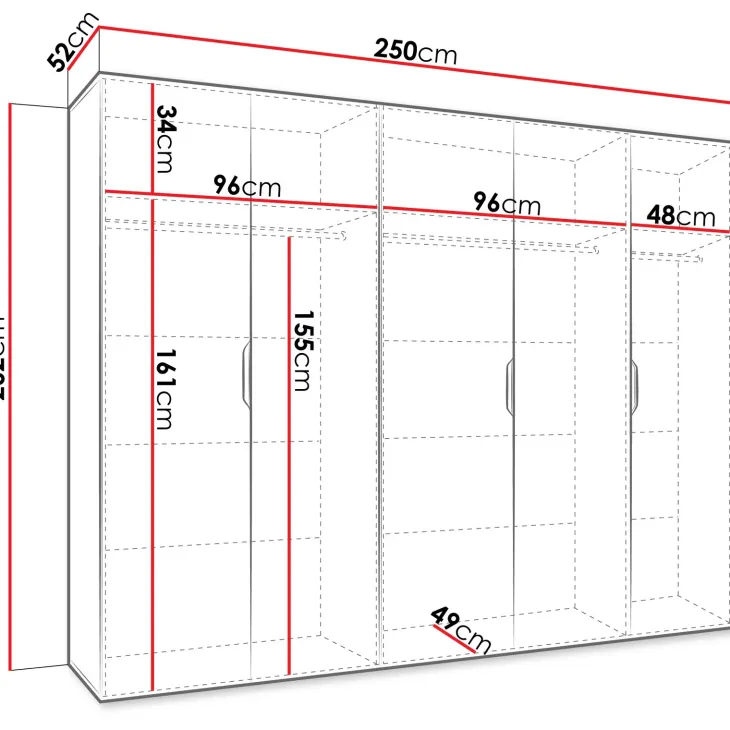 Armadio 250x202 cm 5 ante bianco opaco Valencia