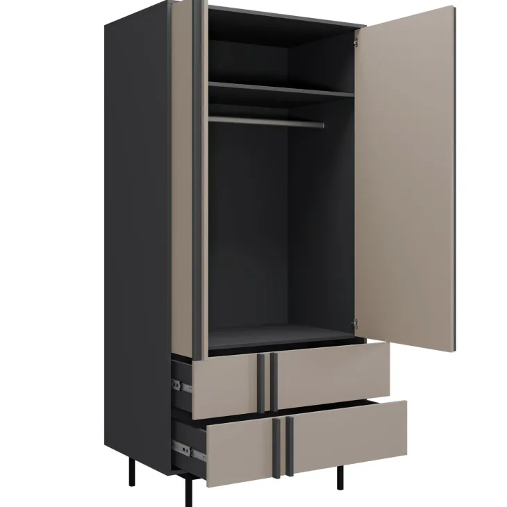 Armadio 93x195 cm 2 ante 2 cassetti antracite beige Essenzia