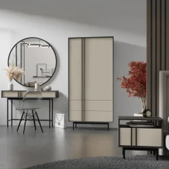 Armadio 93x195 cm 2 ante 2 cassetti antracite beige Essenzia
