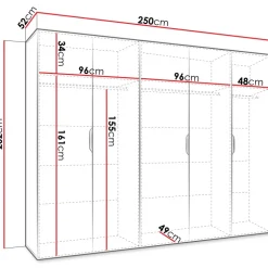 Armadio 250x202 cm 5 ante con specchio bianco opaco Valencia