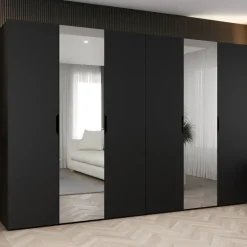 Armadio 300x202 cm 6 ante con specchio nero opaco Valencia