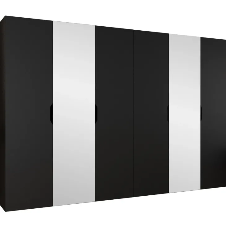 Armadio 300x202 cm 6 ante con specchio nero opaco Valencia