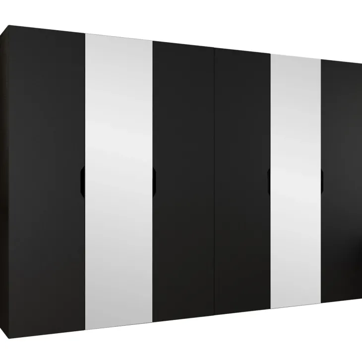Armadio 300x202 cm 6 ante con specchio nero opaco Valencia