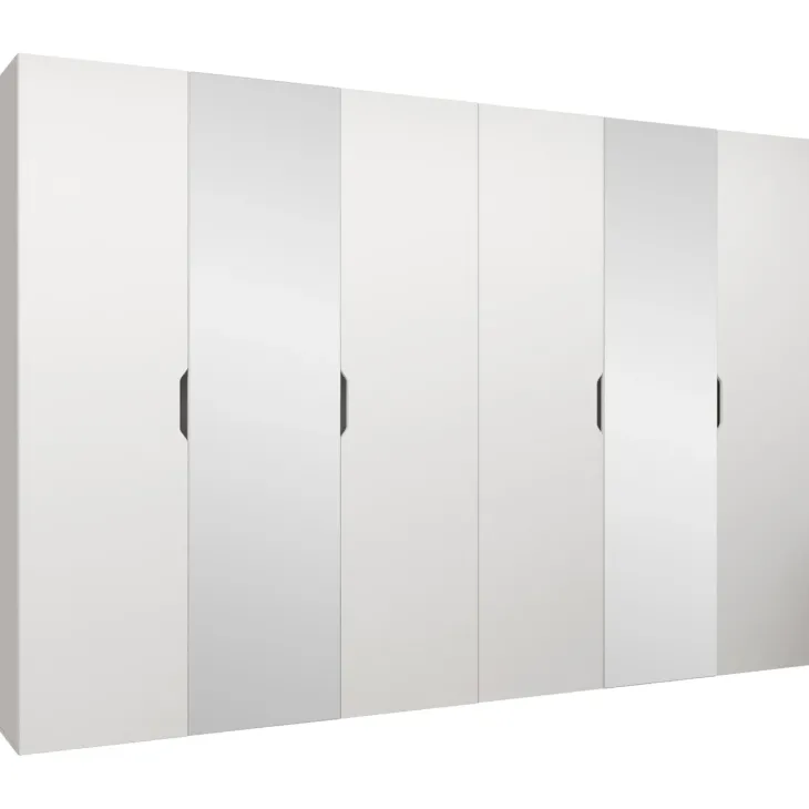 Armadio 300x202 cm 6 ante con specchio bianco opaco Valencia