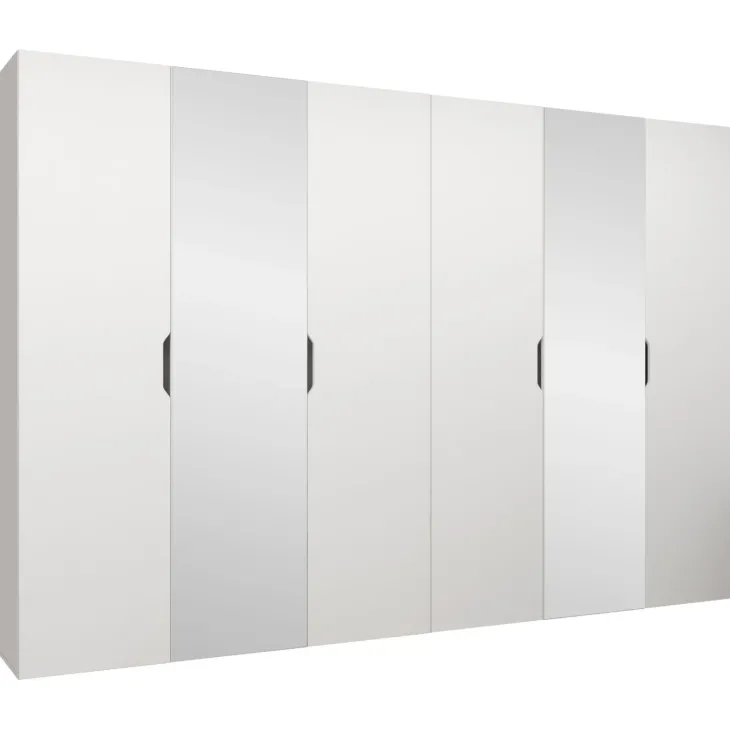 Armadio 300x202 cm 6 ante con specchio bianco opaco Valencia