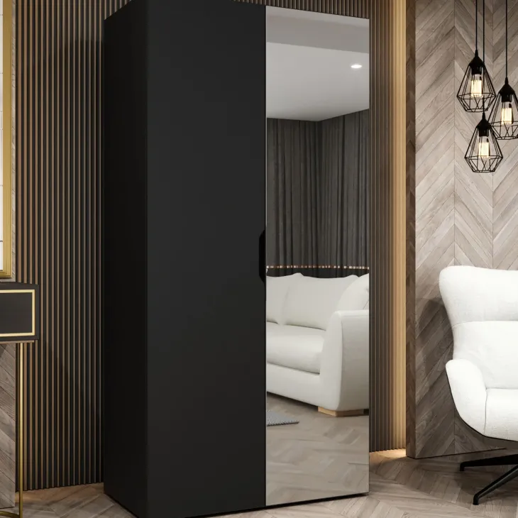 Armadio 100x202 cm 2 ante con specchio nero opaco Valencia