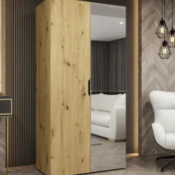 Armadio 100x202 cm 2 ante con specchio rovere Valencia