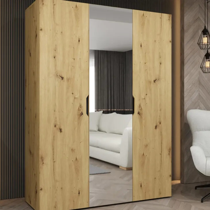 Armadio 150x202 cm 3 ante con specchio rovere Valencia