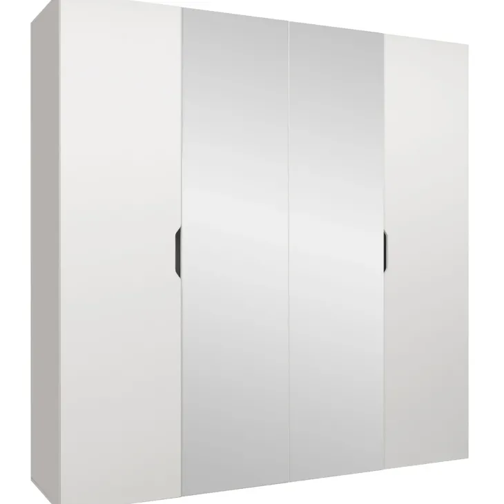 Armadio 200x202 cm 4 ante con specchio bianco opaco Valencia