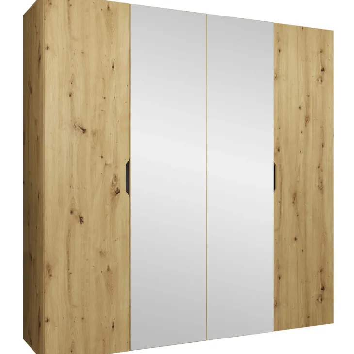 Armadio 200x202 cm 4 ante con specchio rovere Valencia