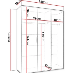 Armadio 150x202 cm 3 ante nero opaco Valencia