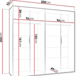 Armadio 200x202 cm 4 ante nero opaco Valencia