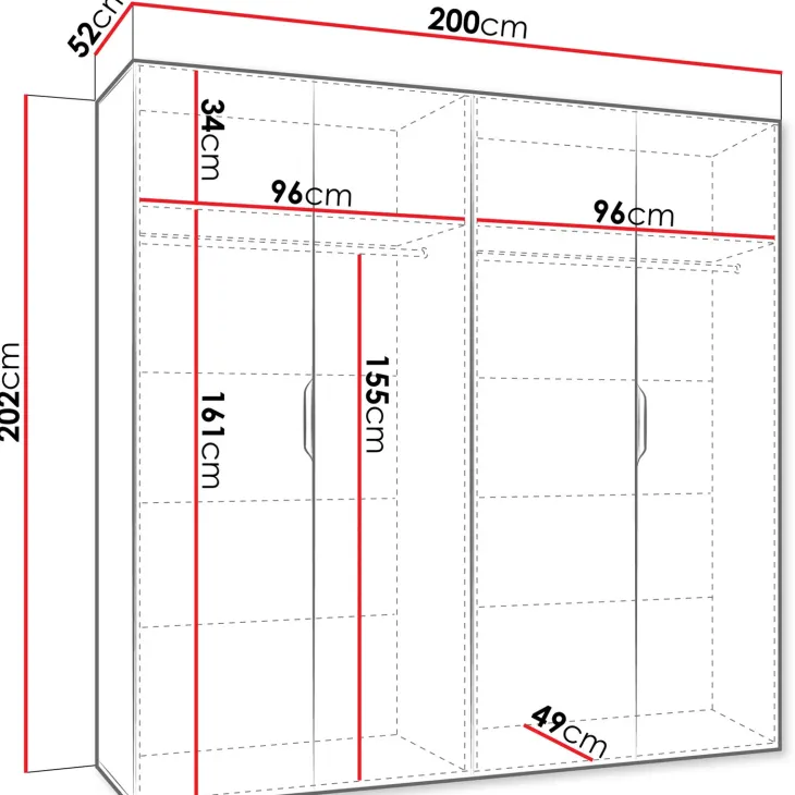 Armadio 200x202 cm 4 ante nero opaco Valencia