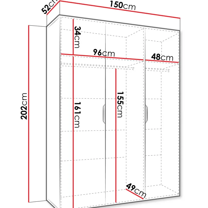 Armadio 150x202 cm 3 ante rovere Valencia
