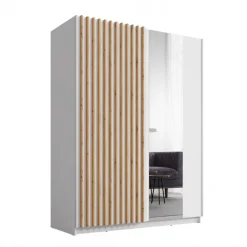 Armadio 150x198h 2 ante scorrevoli cannettato con specchio bianco rovere Ophelia