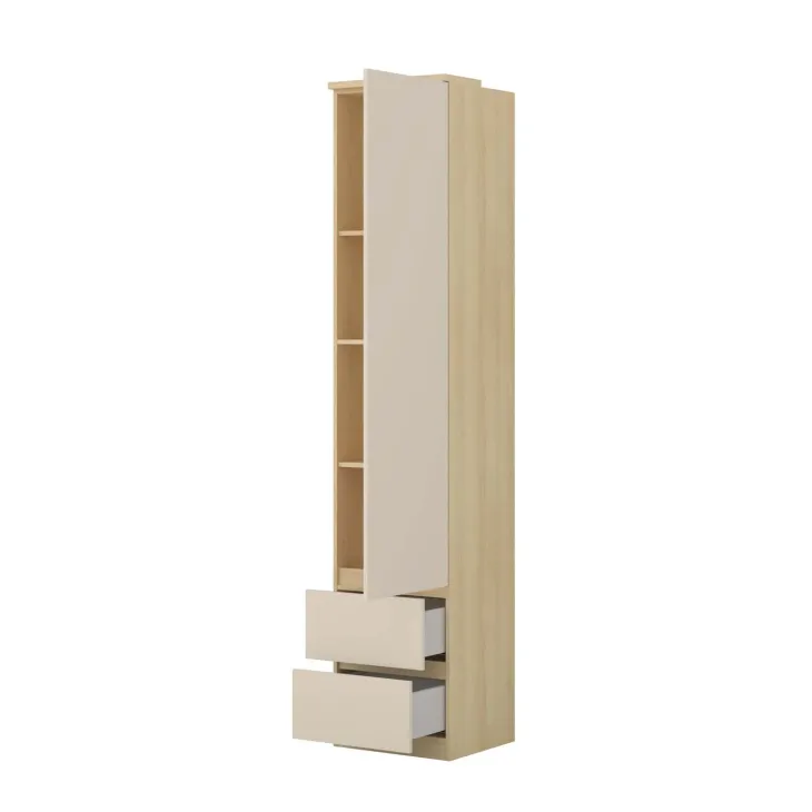 Armadio 45x215h cm 1 anta 2 cassettini beige cashmere rovere Elvira