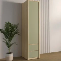 Armadio 45x215h cm 1 anta 2 cassetti verde salvia rovere Elvira