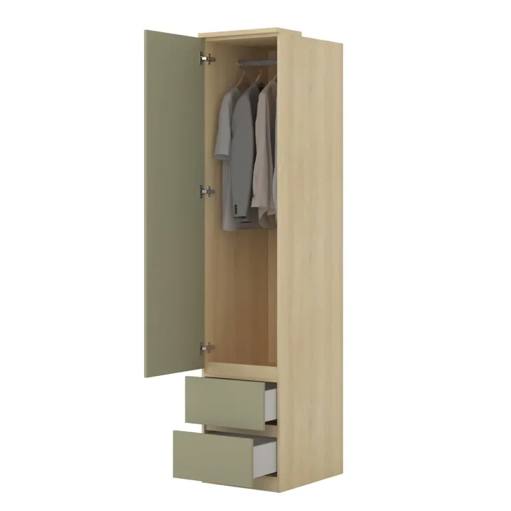 Armadio 45x215h cm 1 anta 2 cassetti verde salvia rovere Elvira