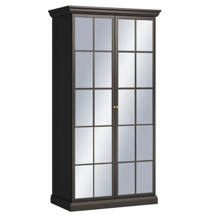 Armadio 103x200h cm 2 ante a specchio shabby nero grafite Purro