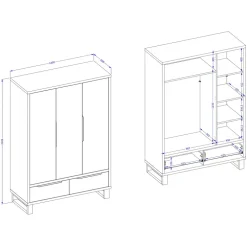 Armadio 145x210h cm 3 ante battenti 2 cassetti rovere Petra