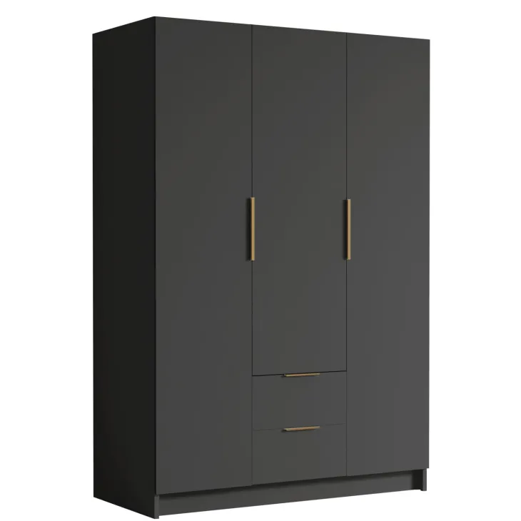 Armadio 150x216h cm 3 ante battenti 2 cassetti nero opaco Ampy