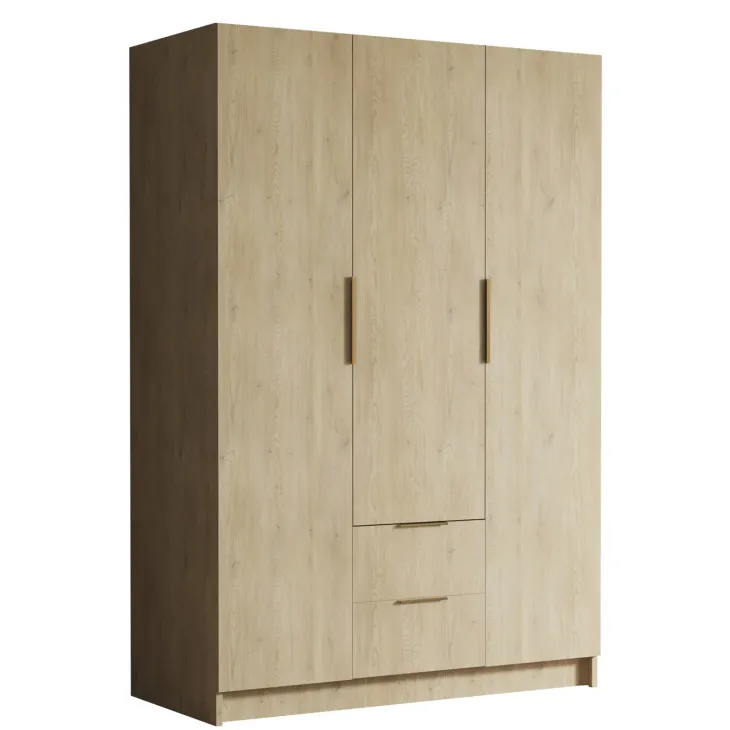 Armadio 150x216h cm 3 ante battenti 2 cassetti rovere Ampy