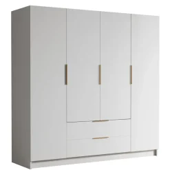 Armadio 200x216h cm 4 ante battenti 2 cassetti bianco opaco Ampy