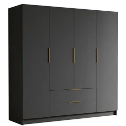 Armadio 200x216h cm 4 ante battenti 2 cassetti nero opaco Ampy
